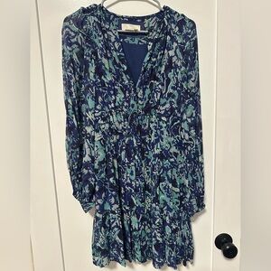 Anthropologie Long- Sleeve Somerset Mini Dress Blue Motif Size XS